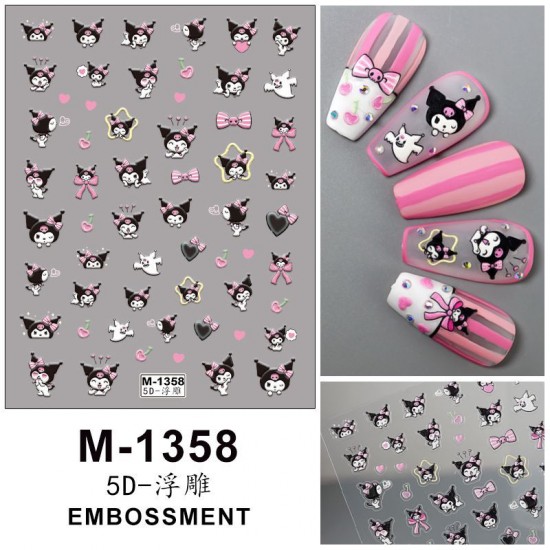 5D-M1358   10pcs/lot Kuromi Embossed Nail Stickers