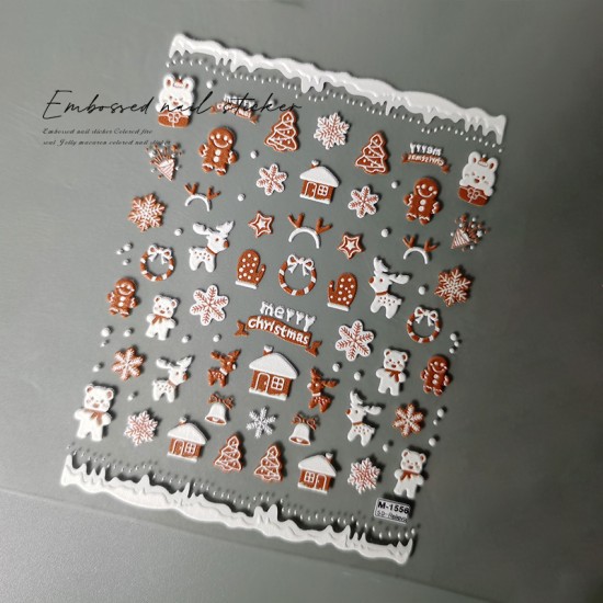 5D-M1556   10pcs/lot Christmas Embossed Nail Stickers