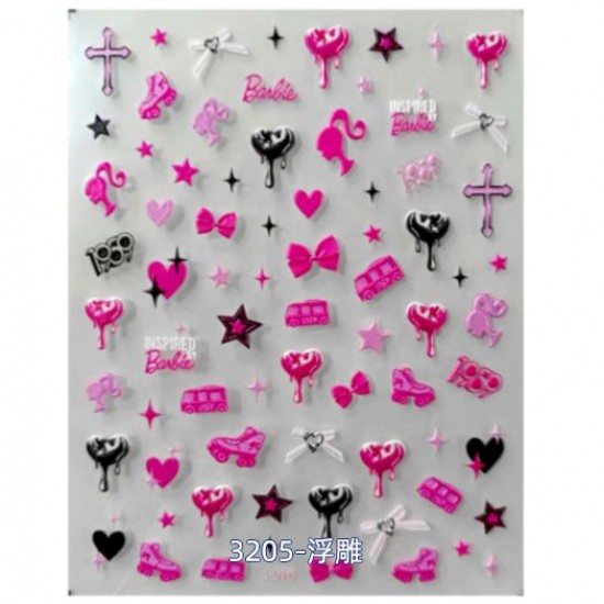 TO3205   10pcs/lot Barbie Embossed Nail Stickers