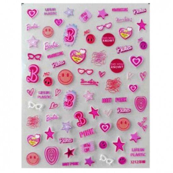 TO3212   10pcs/lot Barbie Embossed Nail Stickers