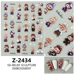 5D-Z2434   10pcs/lot LABUBU Embossed Nail Stickers