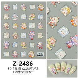 5D-Z2486   10pcs/lot Skullpanda Embossed Nail Stickers