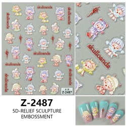 5D-Z2487   10pcs/lot Skullpanda Embossed Nail Stickers