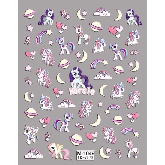 5D-M1049  10pcs/lot Rainbow Unicorn Embossed Nail Stickers