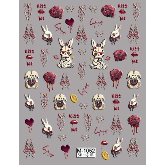 5D-M1052   10pcs/lot Rabbit Embossed Nail Stickers