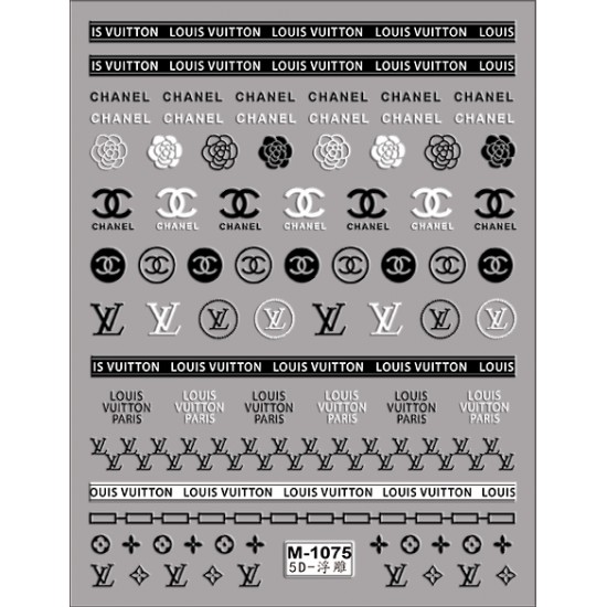 5D-M1075   10pcs/lot Chanel Embossed Nail Stickers