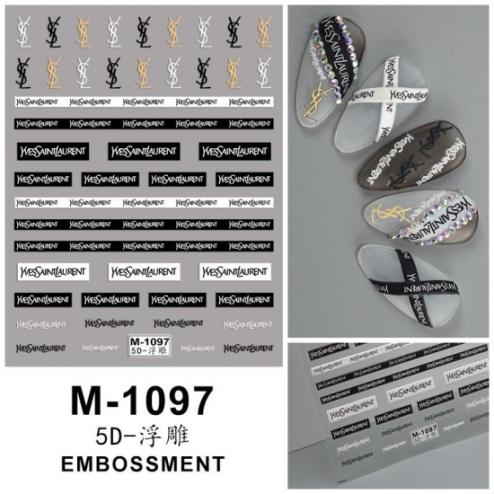 5D-M1097   10pcs/lot YSL Embossed Nail Stickers