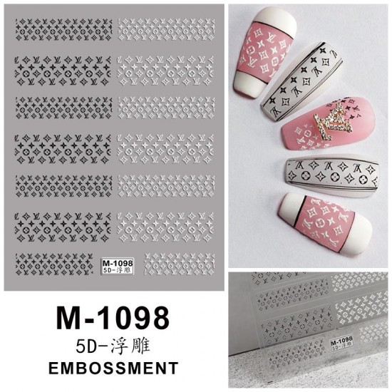 5D-M1098   10pcs/lot LV Embossed Nail Stickers