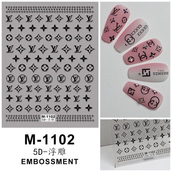 5D-M1102   10pcs/lot LV Embossed Nail Stickers