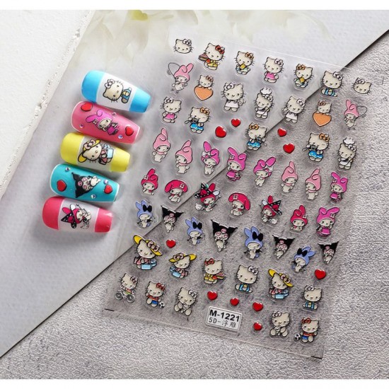 5D-M1221   10pcs/lot Hello Kitty/Kuromi Embossed Nail Stickers